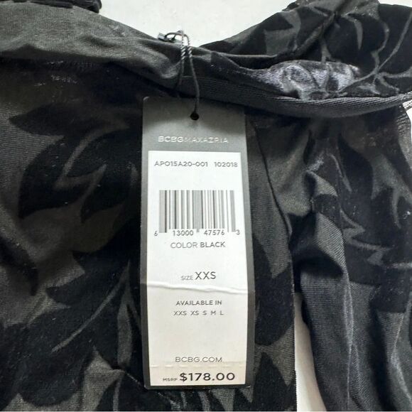 BCBGMaxAzria Velvet Black Burnout Floral Bodysuit Size XX-Small/X-Small NWT - Picture 4 of 6